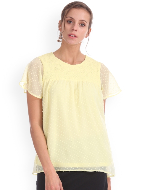 

Sugr Women Yellow Self Design A-Line Top