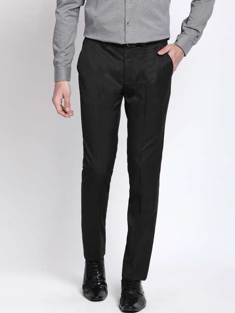 

Crocodile Men Black Smart Slim Fit Self Design Formal Trousers