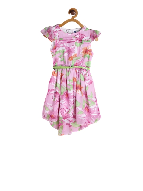 

612 league Girls Pink Printed Fit and Flare Dress