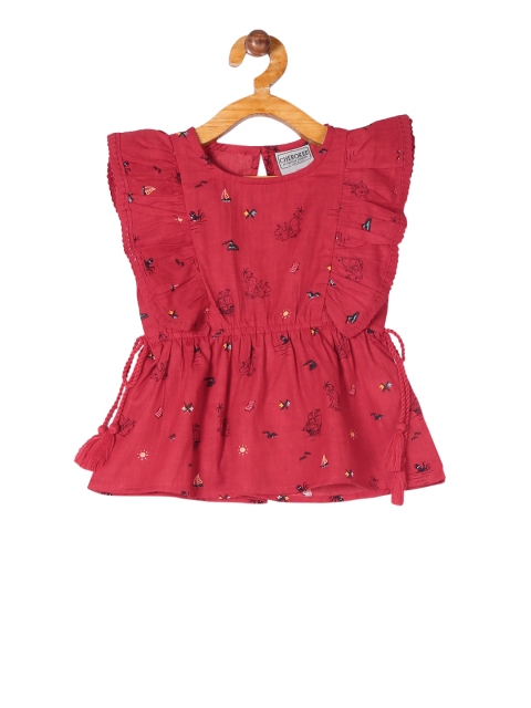 

Cherokee Girls Red Printed Cinched Waist Top
