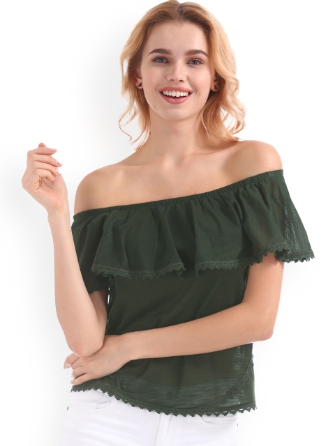 

Sugr Women Green Solid Bardot Top