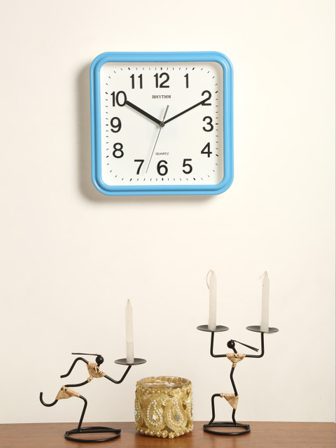 

Rhythm White & Blue Handcrafted Square Solid Analogue Wall Clock