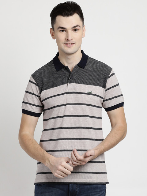 

Crocodile Men Black Striped Polo Collar T-shirt