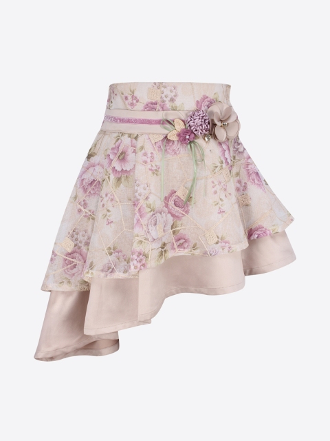 

CUTECUMBER Girls Beige & Pink Floral Printed A-Line Skirt