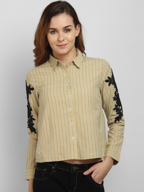

LA LOFT Women Beige Regular Fit Striped Casual Shirt