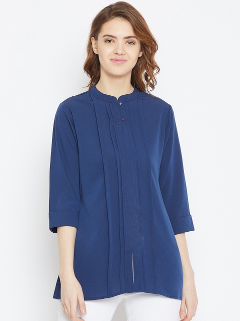 

Ruhaans Women Blue Solid Shirt Style Top