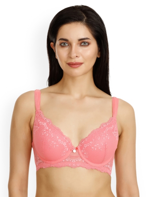 

Zivame Pink Lace Underwired Heavily Padded T-shirt Bra ZI1600FASH