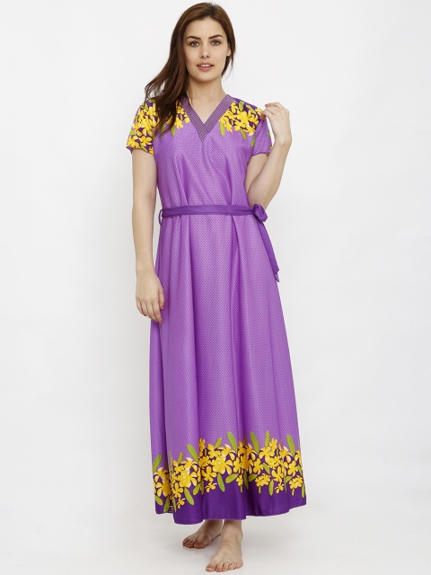 

Pretty Awesome Purple & Yellow Printed Nightdress PTAS207