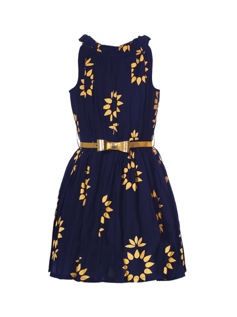 

naughty ninos Girls Navy Blue Printed Fit and Flare Dress