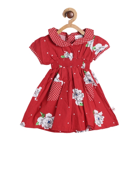 

612 league Girls Red Printed Fit and Flare Dress