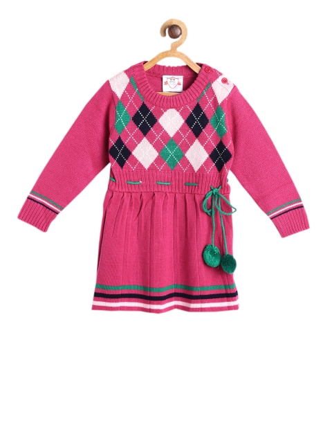 

612 league Girls Pink Checked Sweater Dress