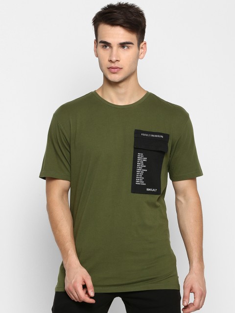 

SKULT by Shahid Kapoor Men Olive Green Printed Round Neck T-shirt