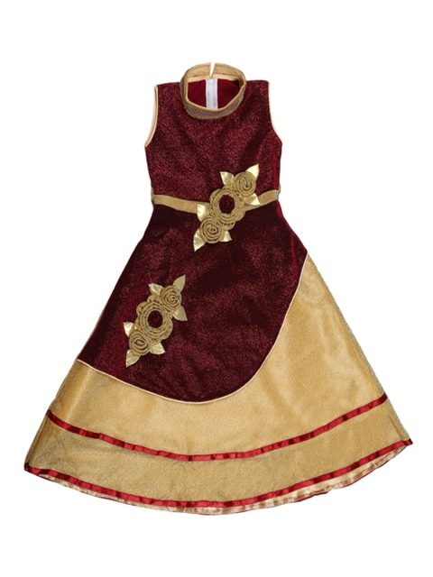 

Kidling Girls Maroon Colourblocked A-Line Dress