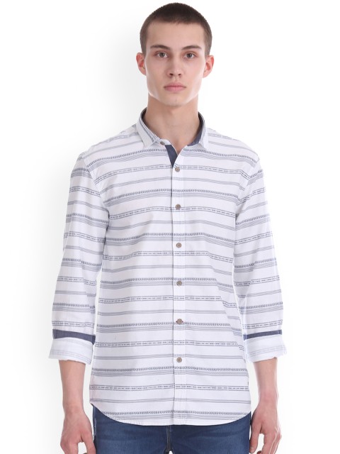

Cherokee Men White Regular Fit Striped Casual Shirt