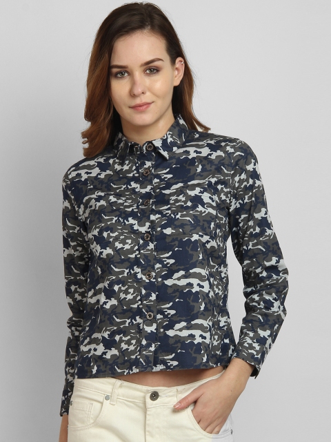 

LA LOFT Women Navy Blue Regular Fit Printed Casual Shirt