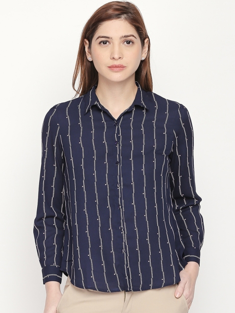 

Annabelle by Pantaloons Women Navy Blue Striped Shirt Style Top
