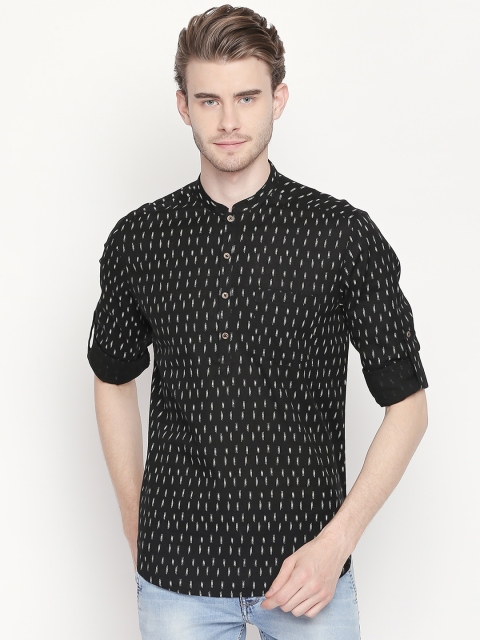 

indus route by Pantaloons Men Black & White Printed Straight Kurta