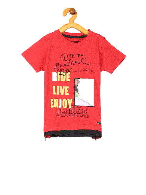 

Cherokee Boys Red Printed Round Neck Pure Cotton T-shirt