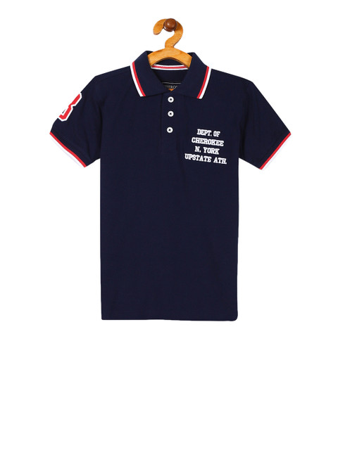 

Cherokee Boys Navy Blue Solid Polo Collar T-shirt
