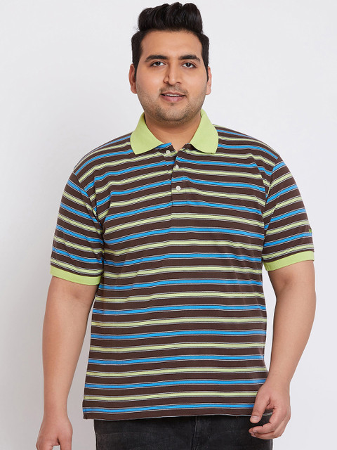

bigbanana Plus Size Men Multicoloured Striped Polo Collar T-shirt, Multi