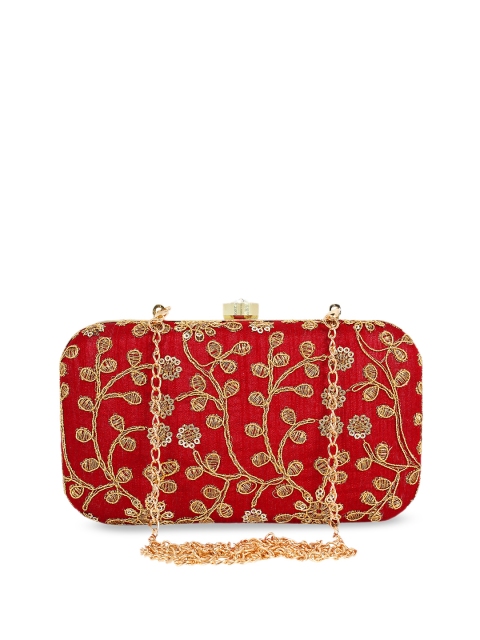 

Anekaant Red & Gold-Toned Embroidered Embroidered Clutch