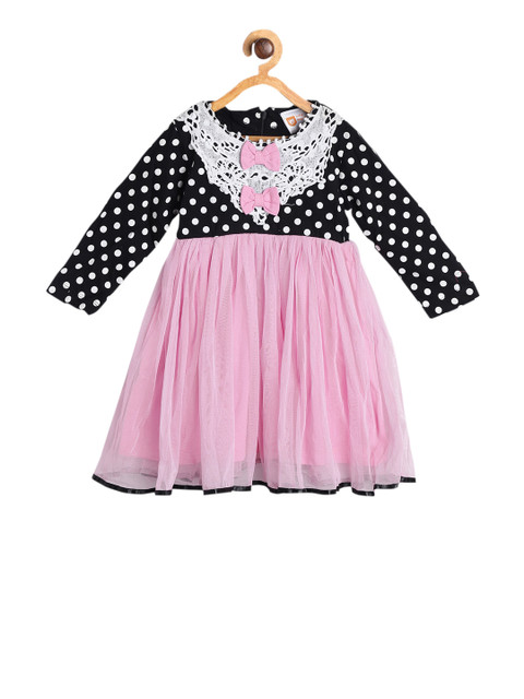 

612 league Girls Pink & Black Printed Fit and Flare Dress