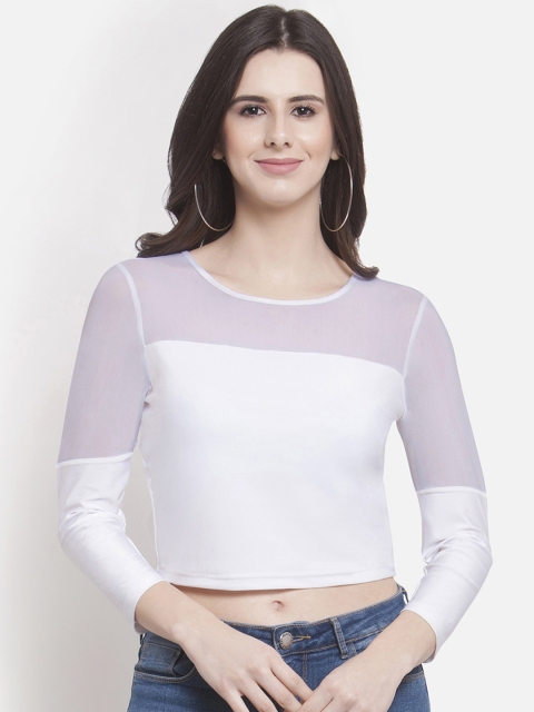 

Martini Women White Solid Fitted Crop Top