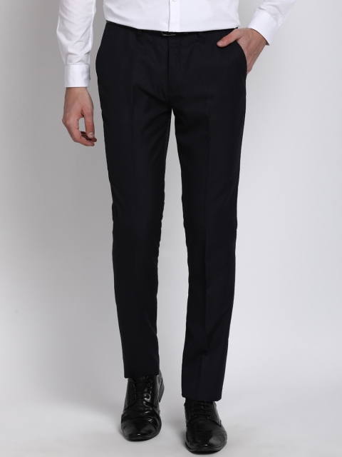 

Crocodile Men Navy Blue Smart Slim Fit Self Design Formal Trousers