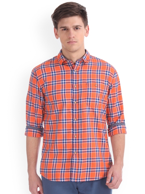 

Cherokee Men Orange Regular Fit Checked Casual Shirt