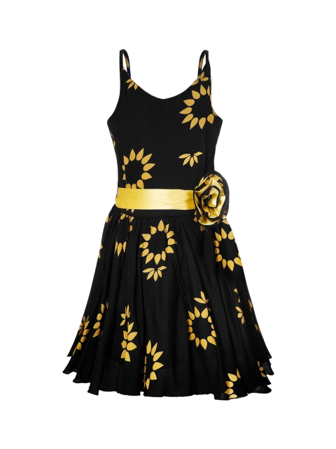 

naughty ninos Girls Black Printed Fit and Flare Dress