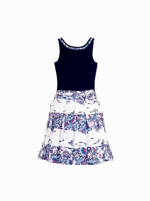 

naughty ninos Girls Navy Blue Printed Fit and Flare Dress