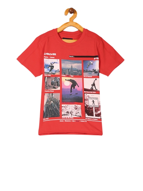 

Cherokee Boys Red Printed Round Neck Pure Cotton T-shirt