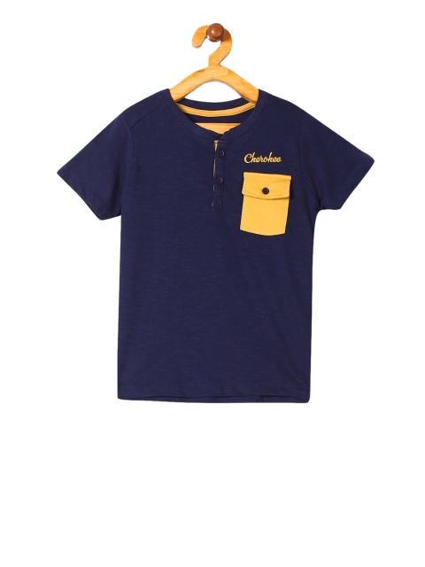 

Cherokee Boys Navy Blue Solid Henley Neck T-shirt
