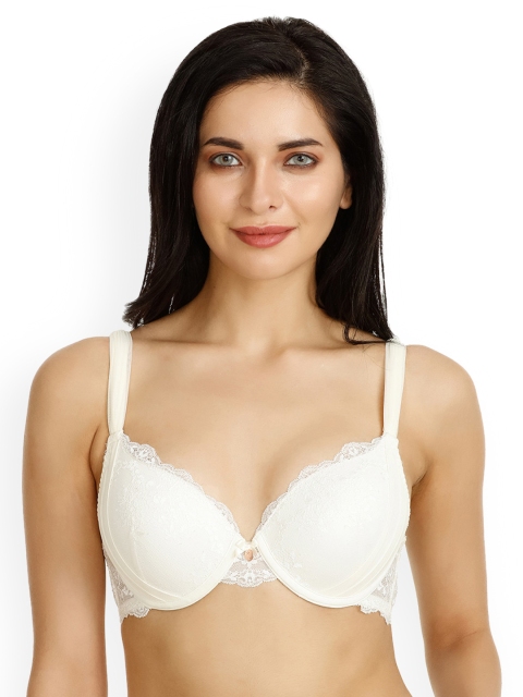 

Zivame White Lace Underwired Heavily Padded Push-Up Bra ZI1599FASH