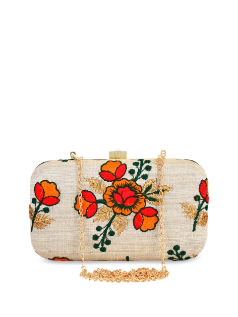 

Anekaant Off-White & Orange Embroidered Embroidered Clutch