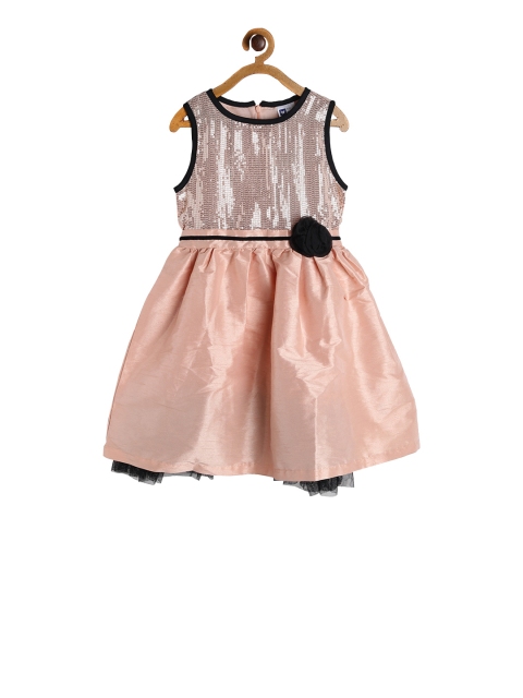 

612 league Girls Peach-Coloured Embellished Fit and Flare Dress