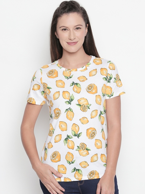 

Honey by Pantaloons Women Yellow Printed Pure Cotton Top