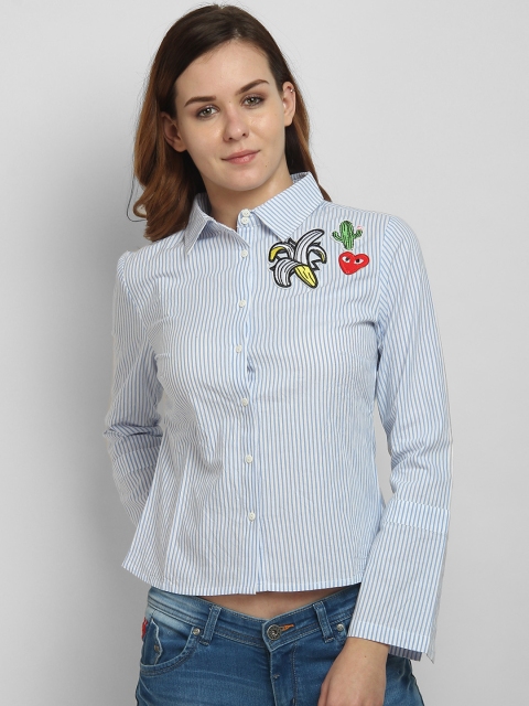 

LA LOFT Women Blue Regular Fit Striped Casual Shirt