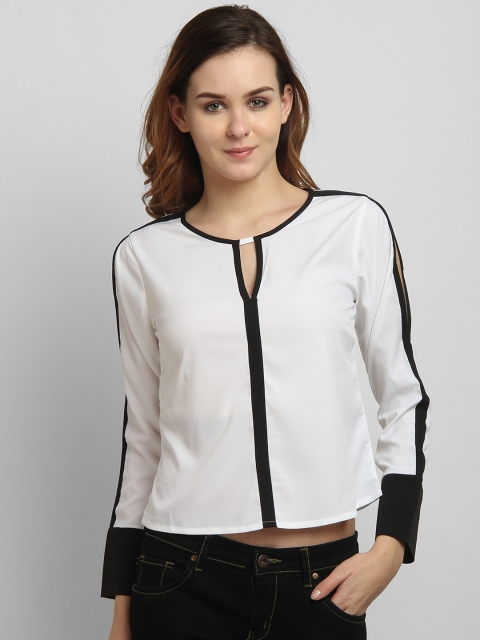 

LA LOFT Women White Solid A-Line Top