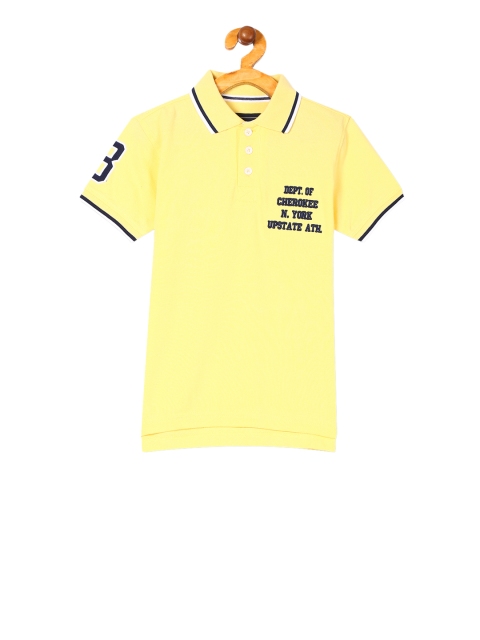 

Cherokee Boys Yellow Printed Polo Collar Pure Cotton T-shirt