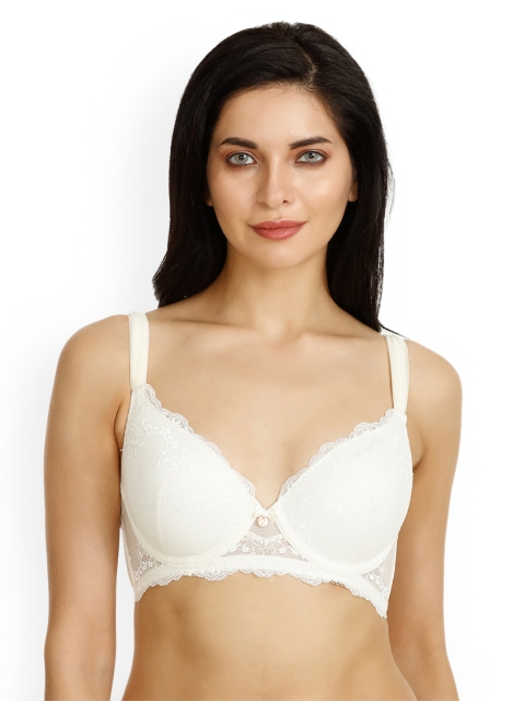 

Zivame White Lace Underwired Heavily Padded T-shirt Bra ZI1600FASH