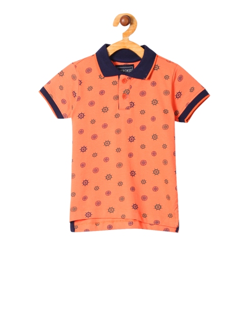 

Cherokee Boys Orange Printed Polo Collar Pure Cotton T-shirt