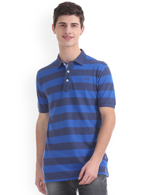 

Cherokee Men Blue Striped Polo Collar T-shirt