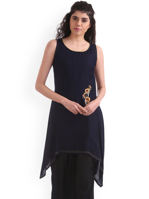 

Karigari Women Blue Embroidered Asymmetric Kurta