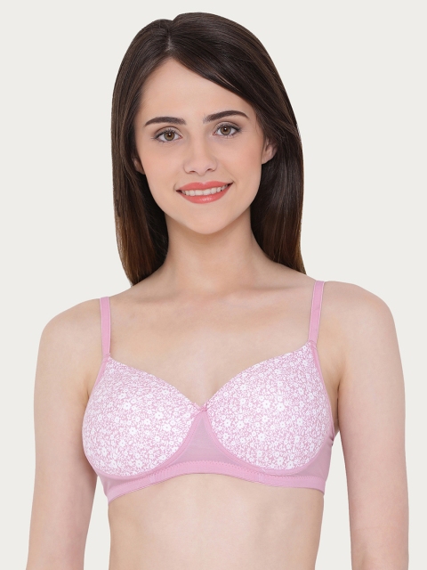 

Clovia Pink Printed Non-Wired Lightly Padded T-shirt Bra
