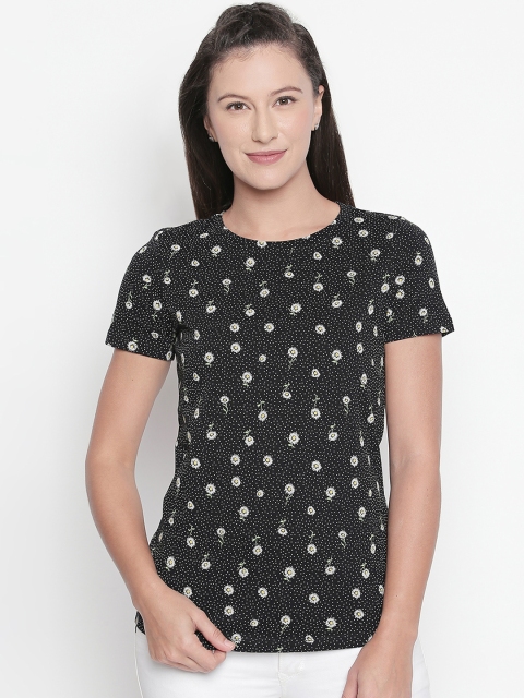 

Honey by Pantaloons Women Black Printed Pure Cotton Top