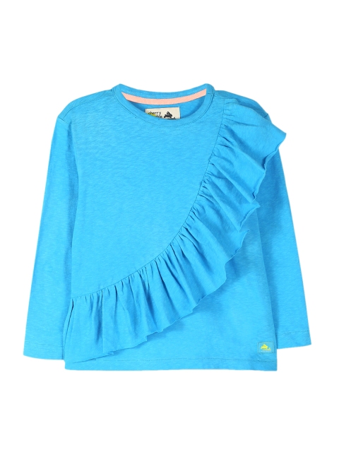 

Cherry Crumble Girls Blue Solid A-Line Pure Cotton Top