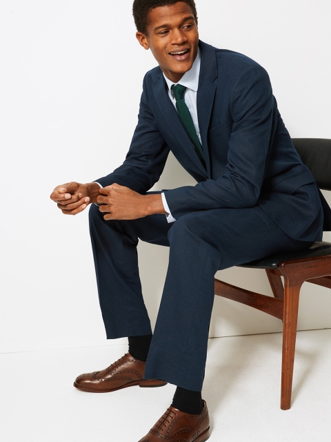 

Marks & Spencer Men Navy Blue Solid Tailored Jacket