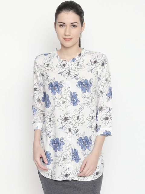 Annabelle by Pantaloons Women White Printed Shirt Style Top