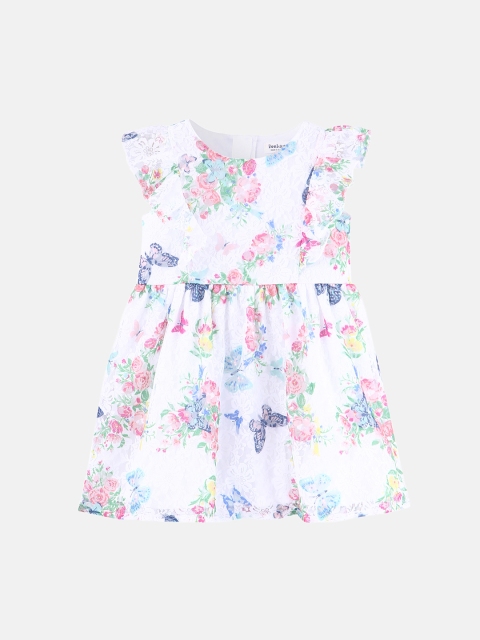 

Beebay Girls White Printed Fit and Flare Dress